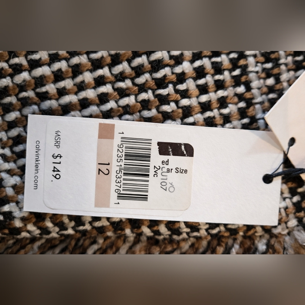 Calvin Klein Brown Tweed Fringe Jacket | Size 12 | Chic Textured Blazer NWT - Picture 6 of 6